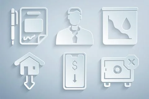 Set Mobile stock trading, Drop crude oil price, Falling property prices, Safe Stock Illustration