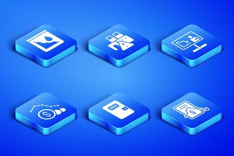 Set Mobile stock trading, Drop crude oil price, Prison cell door, Dollar rate Illustrazione stock