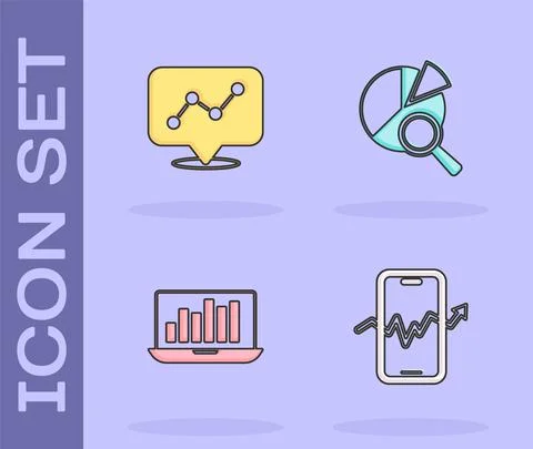 Set Mobile stock trading, Graph chart infographic, Laptop with and Search data Illustrazione stock