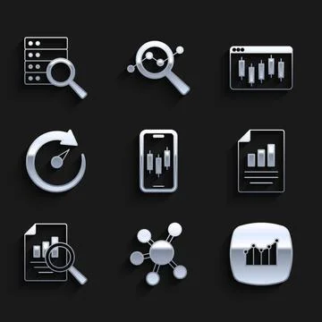 Set Mobile stock trading, Project team base, Financial growth, Document with Illustrazione stock