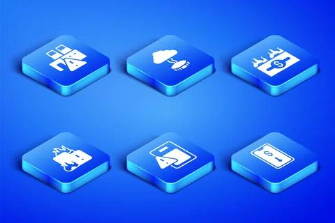 Set Mobile stock trading, Shutdown of factory, Global economic crisis, Fire b Illustrazione stock