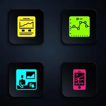 Set Mobile stock trading, Website with growth graph, Trading courses and Browser Stock Illustration