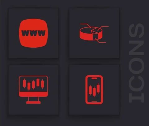 Set Mobile stock trading, Website template, Pie chart infographic and Stocks Illustrazione stock