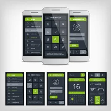 Set of mobile user aplication interface template Illustrazione stock