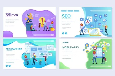 Set of mobile website development, SEO, apps, business solutions. Web page Stock-Illustration