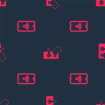 Set Mobile with wi-fi wireless and Digital door lock on seamless pattern. Vector Stock Illustration