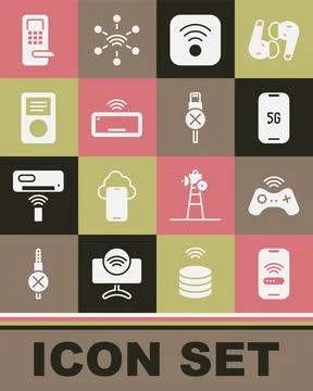 Set Mobile with wi-fi wireless, Wireless gamepad, 5G, Wi-Fi internet, Computer Stock Illustration