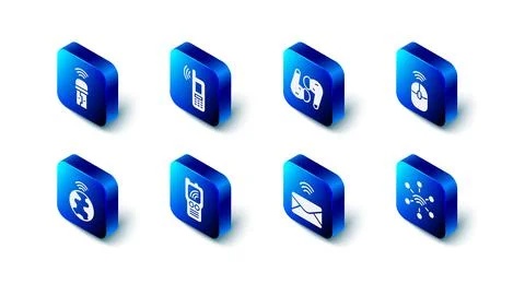 Set Mobile with wi-fi wireless, Air headphones, Wireless computer mouse, Network Stock Illustration