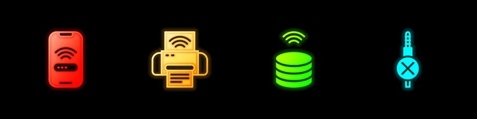 Set Mobile with wi-fi wireless, Smart printer system, data server and No audio Stock Illustration
