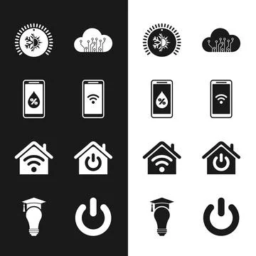 Set Mobile with wi-fi wireless, Humidity for smart home, Thermostat, Internet of Stock Illustration