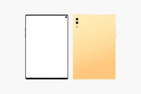 Set Mock-up of Gold realistic Tablet. Front side with screen and back side wi Stock Illustration
