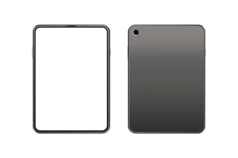 Set Mock-up of realistic Tablet. Front side with screen and back side with ca Stock Illustration