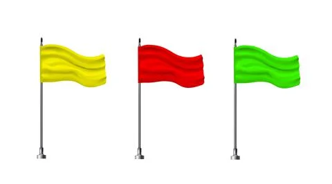 Set mock up textile waving empty multicolor flags isolated on white Stock Illustration