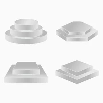 A set of mock-ups of podiums of different gometric shapes. Circle, rhombus, s Stock Illustration