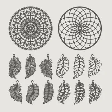 Set of mockups for creating a dream catcher.  Stock Illustration