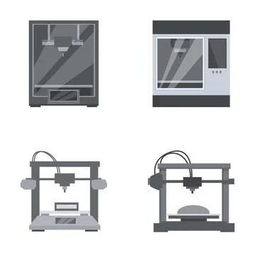 Set of modern 3d printers isolated on white Stock Illustration