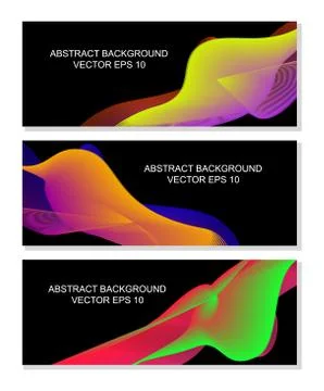 Set of modern abstract background on black. Cool gradient shapes composition Stock Illustration