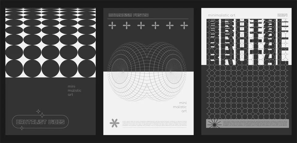 Set of modern abstract brutalist posters. Retro futuristic design elements Stock Illustration