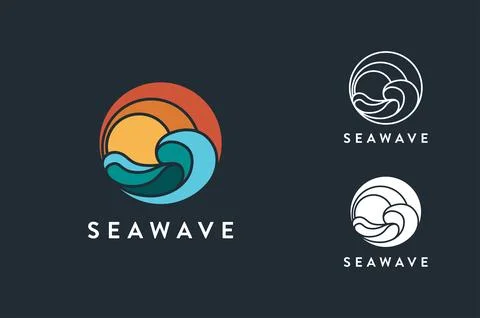 Set modern abstract flat colorful sea wave logo icon vector template Stock Illustration