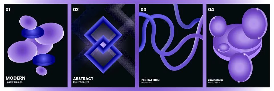 Set of modern abstract poster designs with purple gradient shapes illustration Stock Illustration