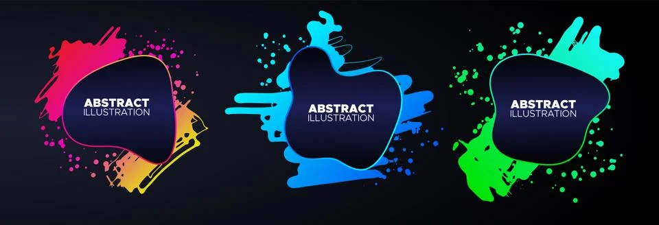 Set of modern abstract vector banners. Ink style shapes of gradient colors on Stock Illustration
