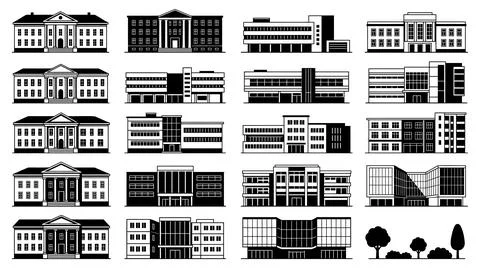 Set of modern and classical architectural building silhouettes vector Stock Illustration