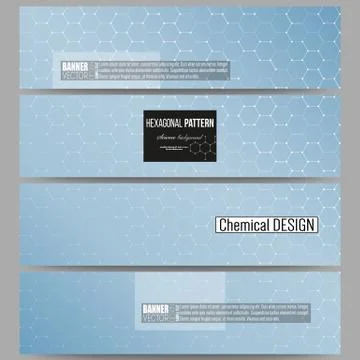 Set of modern banners. Chemistry pattern, hexagonal design vector illustration Stock Illustration