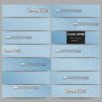 Set of modern banners. Chemistry pattern, hexagonal design vector illustration Stock Illustration