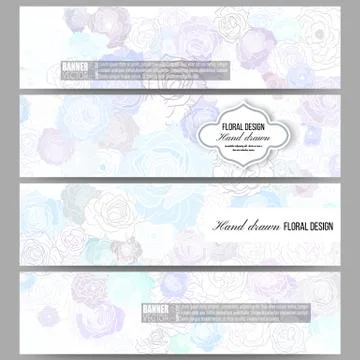 Set of modern banners. Hand drawn floral doodle pattern, abstract vector Stock Illustration