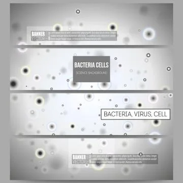 Set of modern banners. Molecular research, cells in gray, science vector Stock Illustration