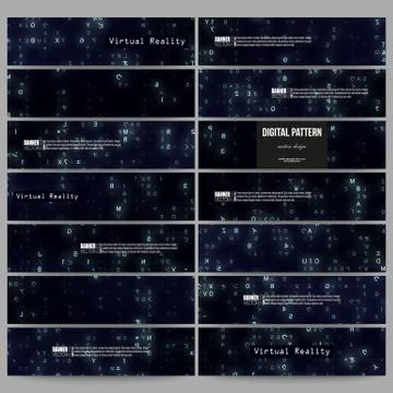 Set of modern banners. Virtual reality, abstract technology background with blue Illustrazione stock