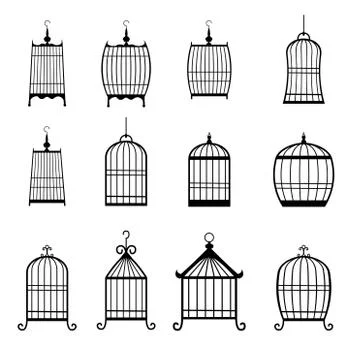 Set of modern bird cages. editable Stock Illustration