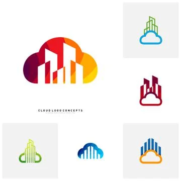 Set of Modern Building Cloud Logo Design Concept Vector. Cloud City Logo Temp Stock-Illustration