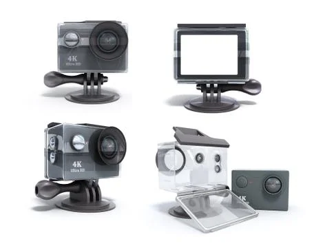 Set of modern Camera Action Cam 3d render on a white background Stock Illustration