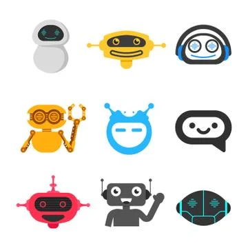 Set modern chatbot and retro robot icon concept illustration Stock Illustration