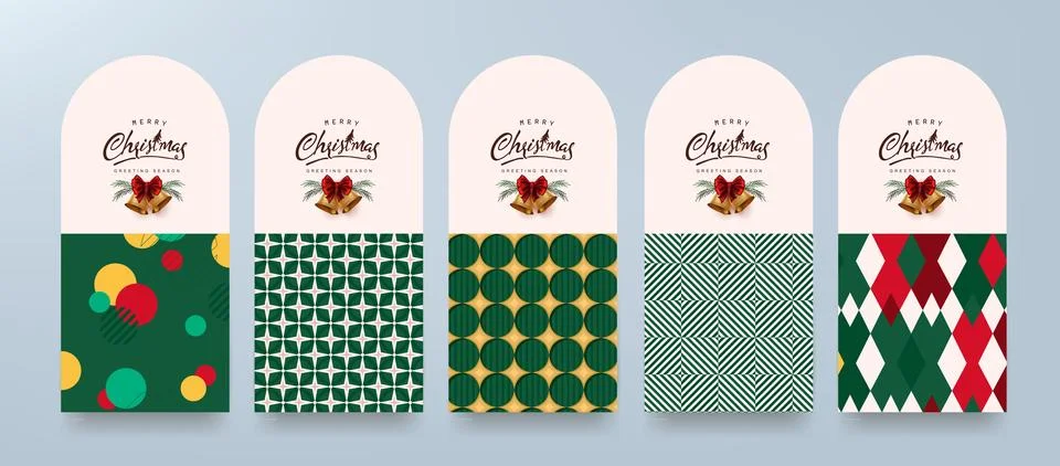 Set of modern christmas packaging patterns with abstract geometric background Stock Illustration