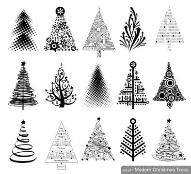 Set of modern Christmas Trees. Stock Illustration