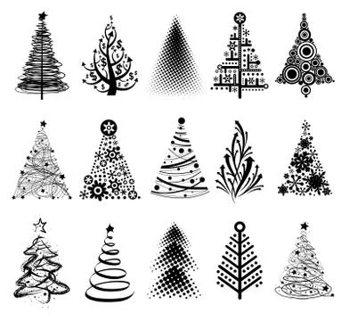 Set of modern Christmas Trees. Stock Illustration