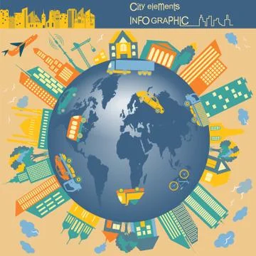 Set of modern city elements for creating your own maps of the city. Infograph Stock Illustration