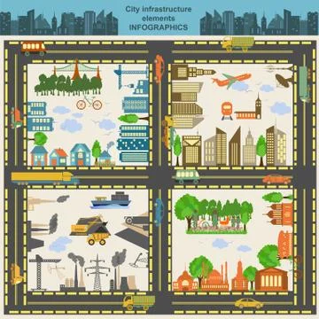 Set of modern city elements for creating your own maps of the city. Infograph Illustrazione stock