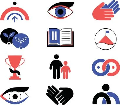 Set of modern colorful thin line vector icons representing various life con.. Stock Illustration