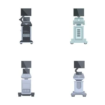 Set of modern computer workstations isolated on white Illustrazione stock