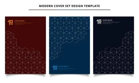 Set of modern cover design template silver hexagons border pattern on dark ba Stock Illustration