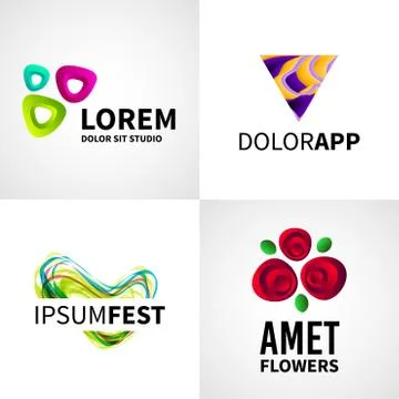 Set of modern creative colorful abstract flower fest studio logo emblem vector Stock Illustration