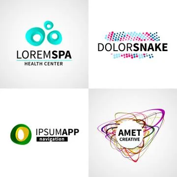 Set of modern creative colorful abstract spa health app logo emblem vector Stock Illustration