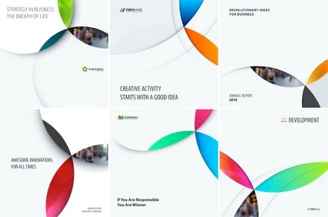 Set of modern design abstract templates with colourful circles intersections Stockillustratie