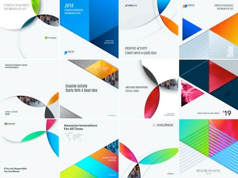Set of modern design abstract templates with colourful circles intersections Stock Illustration
