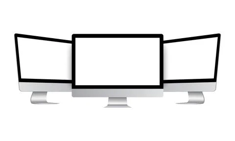 Set of Modern Desktop PC Isolated on White Background, Front and Side View Stock Illustration