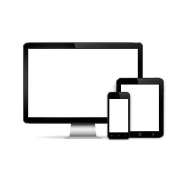 Set of modern digital devices computer monitor, tablet and mobile phone. Stock Illustration
