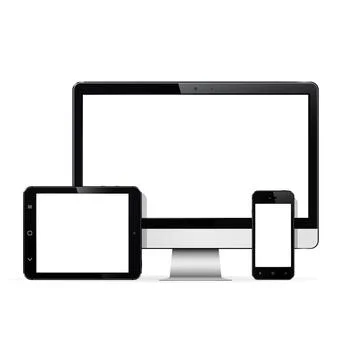 Set of modern digital devices computer monitor, tablet and smart phone. Illustrazione stock